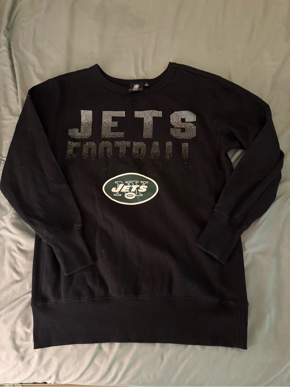 NFL Team Apparel New York Jets Rhinestone Sweatshirt - Women’s Small - Black